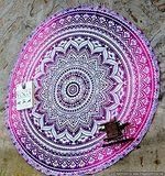 raajsee Round Beach Tapestry Hippie/Boho Mandala Beach Blanket Indian Cotton Bohemian Round Table Cloth Mandala Decor/Yoga Mat Meditation Picnic Rugs 70 inch Circle(Pink Ombre) - Image 3