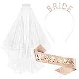 Srotmirw JGA Accessoires Frauen, 3 Stück JGA Schärpe Schleier Braut und Rose Gold Braut Stirnband für Brautdusche Hochzeitszubehör Brautdusche Dekorationen