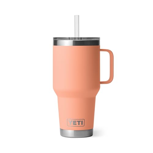 Image of YETI Rambler 35 oz Tumbler with Handle and Straw Lid, Travel Mug Water Tumbler, Vacuum Insulated Cup with Handle, Stainless Steel, Lowcountry Peach