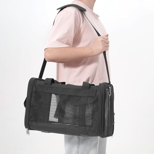 REQUISITE NEEDS Pet Carrier, Soft-Sided Foldable Travel Bag, Airline Approved, Large Size for Cats and Dogs up to 17 lbs, Black, with Shoulder Strap and Removable Mat - Image 8