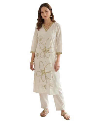 Image of INDO ERA Womens Silk Blend Printed Straight Kurta Pant Set (IESTR5624)