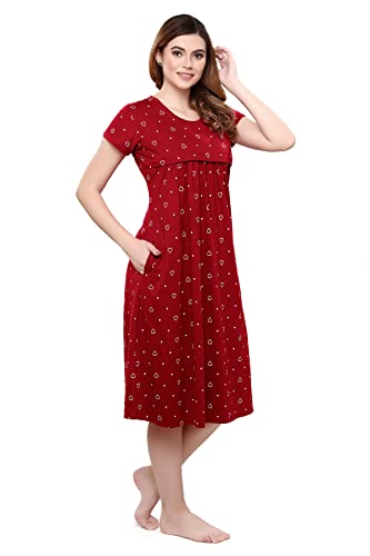 Image of TIGYWIGY Women's Cotton Printed Knee Length Maternity /Feeding /Nursing Nighty
