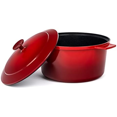 Granitestone Lightweight 3.5Lb Dutch Oven Pot with Lid, 6.5 Qt Nonstick Dutch Oven for Baking Bread, 10 in 1 Enameled Dutch Oven with Ceramic Coating, Stovetop, Oven & Dishwasher Safe, Healthy - Red Cover