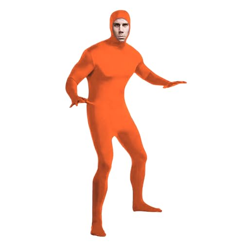 Men's and Women's Spandex Open Face Bodysuit Adult Stretchy 2025 Halloween Costumes Cosplay Zentai Suit Outfits Orange XXL