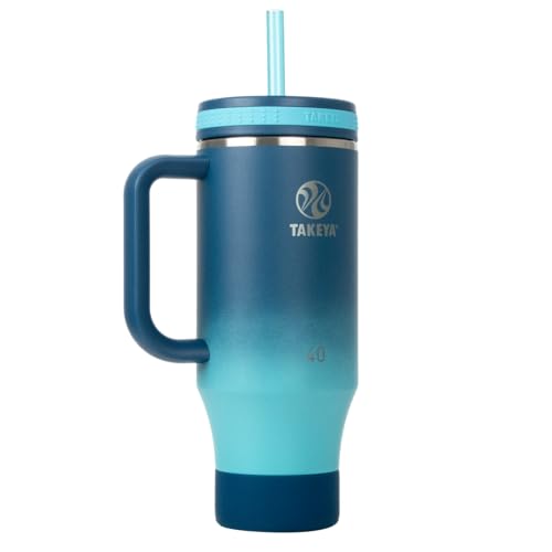 Image of Takeya Stainless Steel Tumbler with Handle and Straw (40 oz, Ombre Adventure) - Insulated Water Bottle with Straw for Water & Iced Beverages