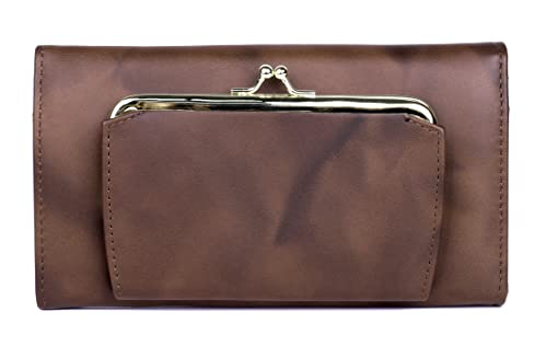 Image of Julia Buxton Heiress Leather Organizer Clutch Handbag Wallet with RFID Blocking, Mahogany