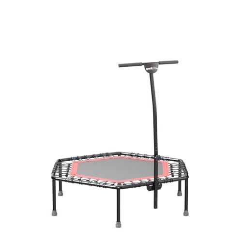 SportPlus Indoor Trampoline, Blue/Green/Red, Rebounder Home Fitness Trampoline with Height Adjustable Bar - Thumbnail 3