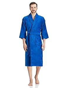 Amazon Brand - Solimo 100% Cotton Unisex Bathrobe, Turkish Blue, Medium Qty 1 No