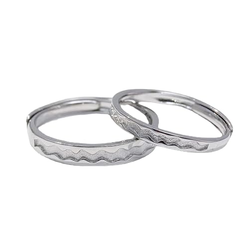 Bague couple argent ondes irrégulières anneau ajustable de mariage