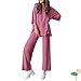 Women's two-piece summer fashion casual suit, Long Sleeve Button Down Shirts and Wide Leg Pants Sets Tracksuit (White,L)