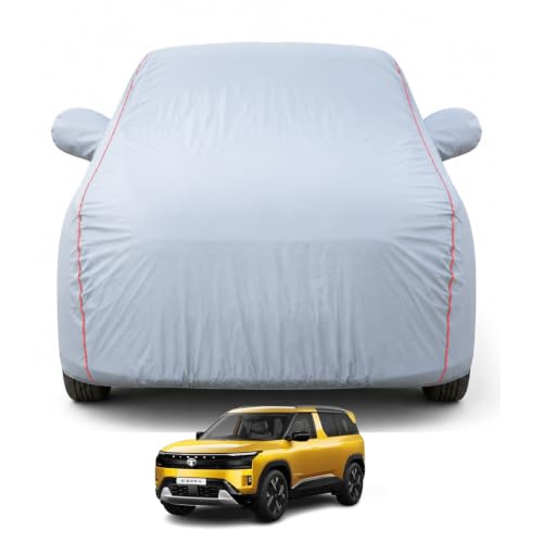 Image of Car Cover for Tata Sierra (2026) 100% Waterproof | Premium Full Body Cover with Mirror Pockets | Triple Stitched, Bottom Elastic | UV, Dust & Scratch Protection | Belt & Buckle (Dark Grey)