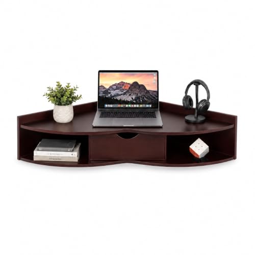 Image of Basicwise Wall Mounted Folding Desk with Drawer and Two Shelves