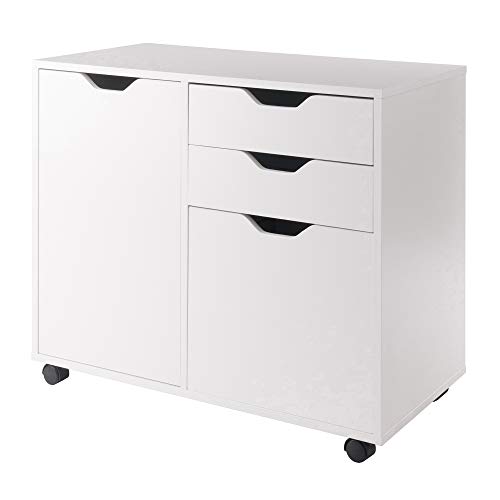 Image of Winsome Halifax Mobile Storage Cabinet with 1 Large Door & 3 Drawers, White