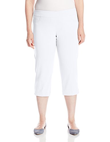 SLIM-SATION Women's Plus Size Wide Band Pull On Straight Leg Capri with Tummy Control, White, 14