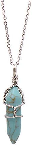 Paialco Hand Wired Created Turquoise Crystal Point Healing Chakra Pendant Necklace