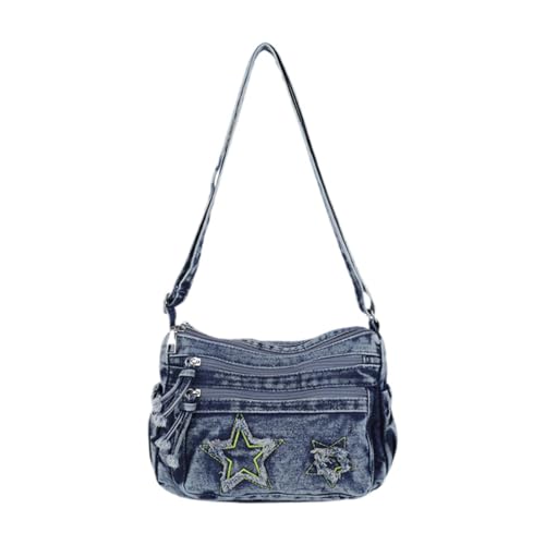 Sac Bandoulière Femme en Denim Bleu Foncé avec Anse Ajustable