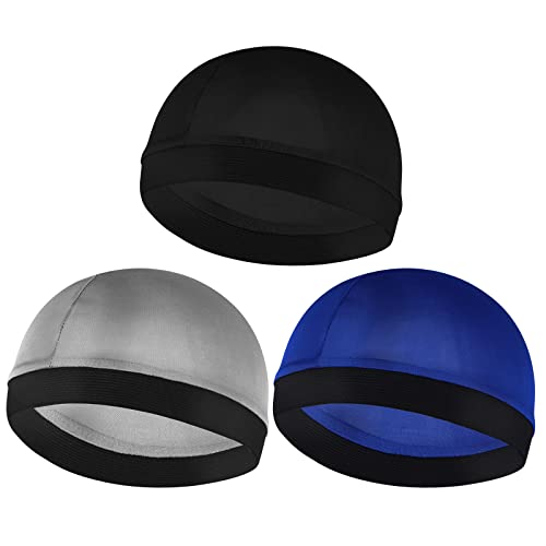 Sibba 3 Casquillos de Onda de Banda Elástica Para Hombres Correa Ancha SensacióN Sedosa Gorras Durag Gorras Unisex Calavera Skullies Hombres Gorro Ducha Suave Transpirable Accesorios(Negro/Plata/Azul)