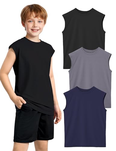 La mejor comparación de Camisetas y camisas deportivas para Niño los mejores 10. 48 Somaibo - Paquete de 3 camisetas sin mangas atléticas para niños, camisetas sin mangas de malla transpirable, secado rápido, camisetas musculares para niños, Navy Black Grey,...