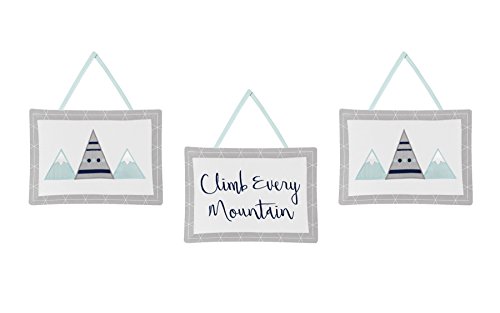 Sweet Jojo Designs Navy Blue, Aqua And Grey Aztec Wall Hanging Decor For Mountains Collection Set Of 3 #TOP18