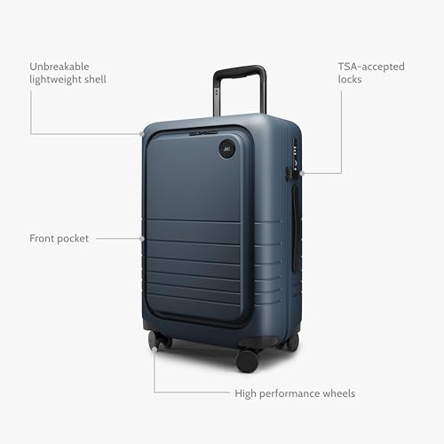 Image of Monos Carry-On Pro Plus Luggage 23 Inch - Hardside Spinner Suitcase with TSA Lock & Laptop Front Pocket | Airline Approved, 42L Polycarbonate Rolling Carry On | Fits 16 inch Laptop | Ocean Blue