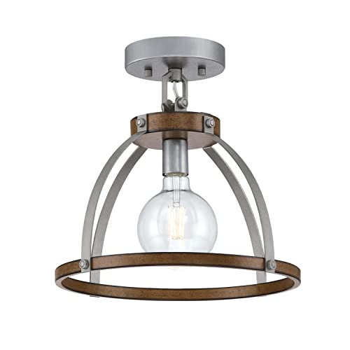 Westinghouse Lighting 6127500 Oak Lane Vintage-Style One Light Indoor Pendant/Semi-Flush Mount Ceiling Fixture, Barnwood Finish With Galvanized Steel Accents #TOP2