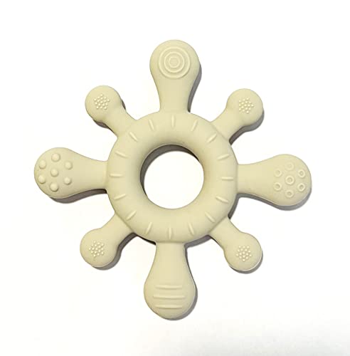 Image of Mostara Star Shape Rudder Baby Teether Ring for 6+ Months. Non-Toxic BPA Free Food Grade Silicone, Baby Tested for Easy Grip and Soothing Teething Pain (Ivory)