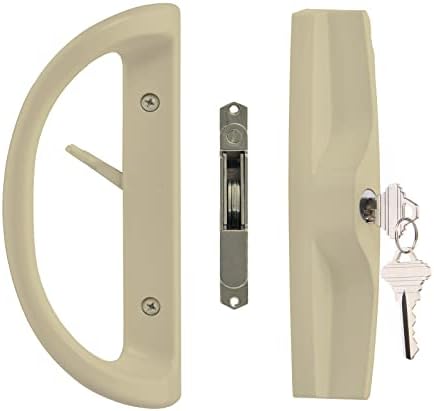 Keyed Patio Sliding Door Handle with Key Cylinder and Mortise Lock, Replacement Handle Lock Set Fits Door Thickness from 1-1/2" to 1-3/4"，3-15/16” Screw Hole Spacing, Reversible Design(Non-Handed)