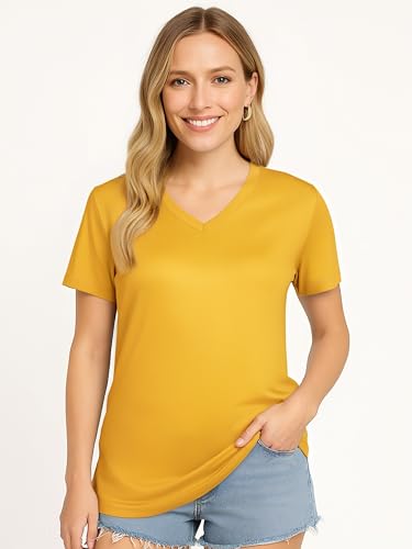 Image of V Neck T Shirts for Women, Athletic Short Sleeve Workout Top, UV Sun Protection, Quick Dry Moisture Wicking Shirts for Women