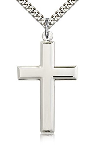 Heartland Store Classic High Polish Cross Sterling Silver Pendant for Men + 24 Inch 1.7mm Sterling Silver Chain & Clasp| USA Made
