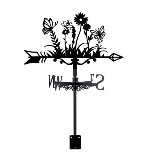 SUPERDANT Wetterhahn Mit Blumen Garten Wetterhahn fürs Dach Blumen Wetterfahne Aus Metall Wetterfahnen Aus Schwarzem Eisen Dekorative Wetterhahn Für Den Garten Für Dach Hof Terrasse Außendekoration