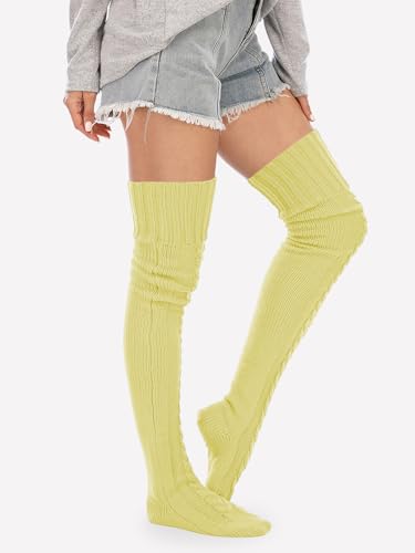 Image of YELAIVP Women's Cable Knitted Thigh High Boot Socks Extra Long Winter Stockings Over Knee Leg Warmers