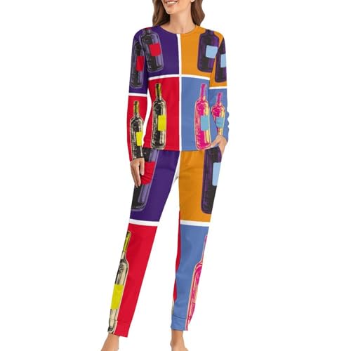 Pyjama femme confortable manches longues et pantalon Bouteille Art contre les nuits fraîches