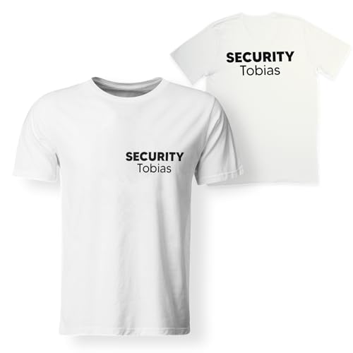 Camiseta personalizable | Security personalizable según tus deseos | Impresión a doble cara | Idea de regalo para el servicio de seguridad | Disponible en blanco y negro, Blanco, L
