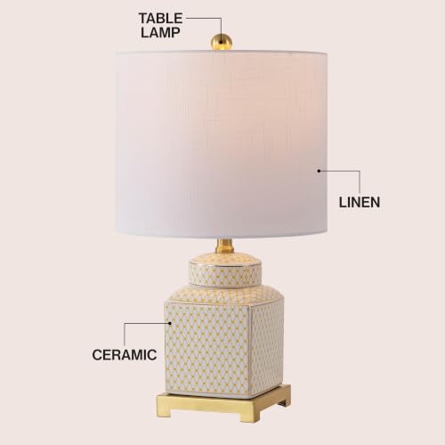 Image of JONATHAN Y Cleo 21.5 inch Yellow & White Ceramic Table Lamp with Brass Base