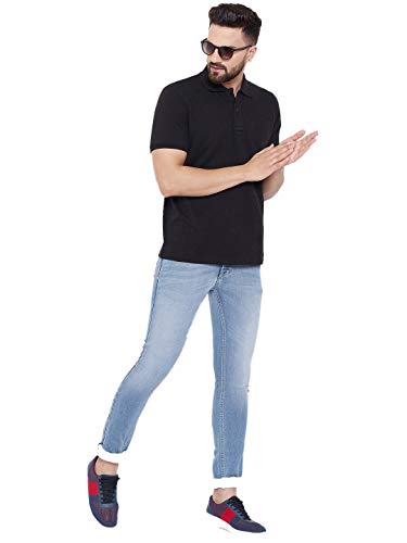 Image of Black Polyster Plus Cotton Blend Polo Collar Men's Tshirt