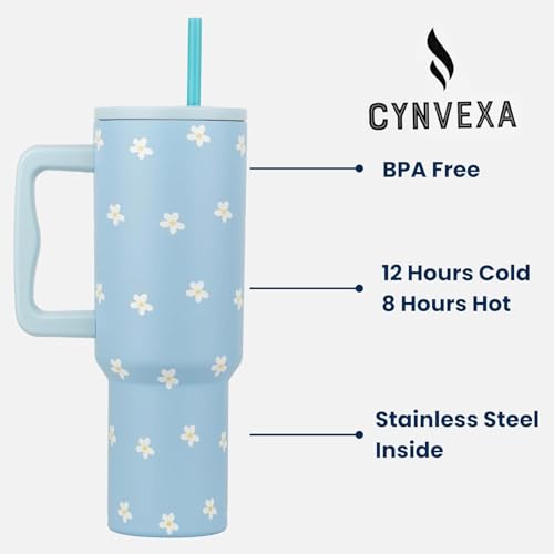Image of CYNVEXA Tumbler with lid and Straw 1200ML Cup Stainless Steel Vacuum Insulated Tumbler for Water, Iced Tea or Coffee 1.2L Office Gym Travelling(Retro Mint Flower)