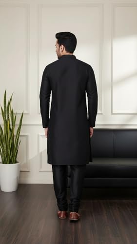 Image of SadreeMen's Silk Blend|Classic|Occassion|Ethinic|Full Sleeve|Mandirn Collor|Knee Length|Solid Colour|Light Weight|Comfort|Regular Fit Kurta Pyjama Set