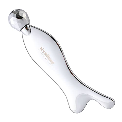 Wynboop Metal Gua Sha Set Skin Care Tools For Face & Body,Stainless Steel Massager With Pouch Roller For Facial Shaping,Multifunctional Muscle Fascia Relax,Lymphatic Drainage Scraping Broad,Silver