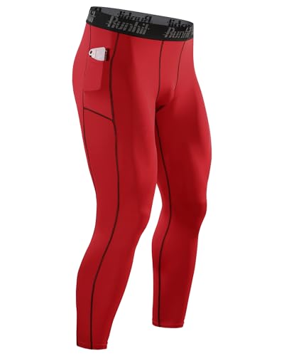 Image of Runhit Mens Compression Pants Running Tights Pockets Sports Leggings Spandex Workout Cycling Athletic Thermal