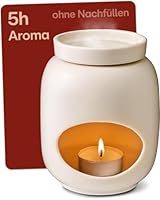 Praknu Duftlampe für Ätherische Öle aus Keramik 75 ml – Sanftes Verdampfen – Langanhaltender Duft – Aroma Duftöl Lampe – Stövchen für Duftöle & Duftwachs – Duftlampe Teelicht – Aromalampe – Weiß