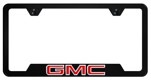 Au-TOMOTIVE GOLD, INC. Officially Licensed UV Print Logo on Black Polycarbonate Notched License Plate Frame for GMC