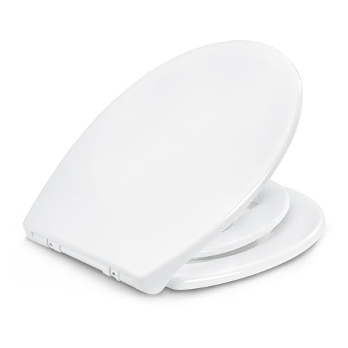 Amazon Basics Familie Toilettensitz O-Form mit abnehmbarem Kinderring Soft-Close-Funktion Schnellverschluss-Scharniere Universalgröße Antistatische Urea- und Porzellanbeschichtung Weiß