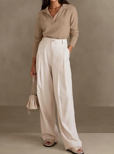 Olapta Women Knitted Lapel Collar Crop Sweater Polo V Neck Long Sleeve Loose Fit Casual Comfy Pullover Sweater Jumper Tops thumb #1