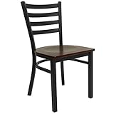Flash Furniture HERCULES Series Black Ladder Back Metal Restaurant Chair - Mahogany Wood Seat