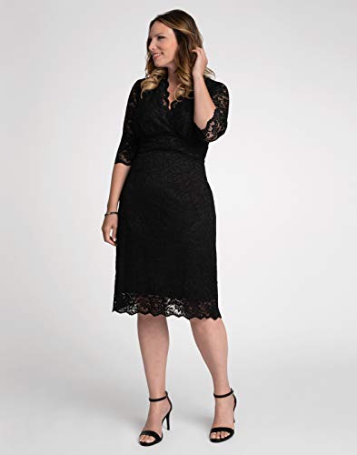 Kiyonna Women's Plus Size Scalloped Boudoir Lace Sheath Dress, Midi Party Cocktail Dress For Wedding Guest Dress, Mother Of The Groom Or Bride, Formal Or Semi-Formal Event Onyx #TOP3