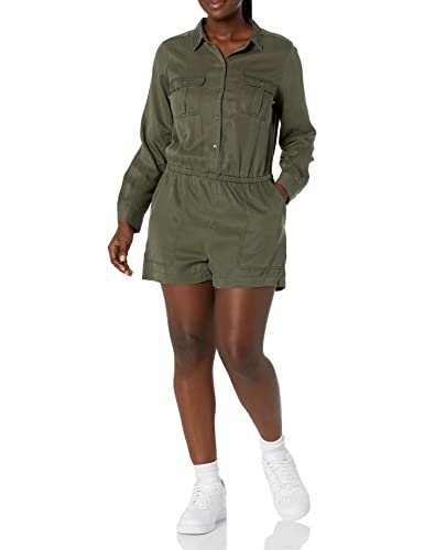 Amazon Brand - Daily Ritual Women's Tencel Long-Sleeve Utility Romper, Dark Olive, 16