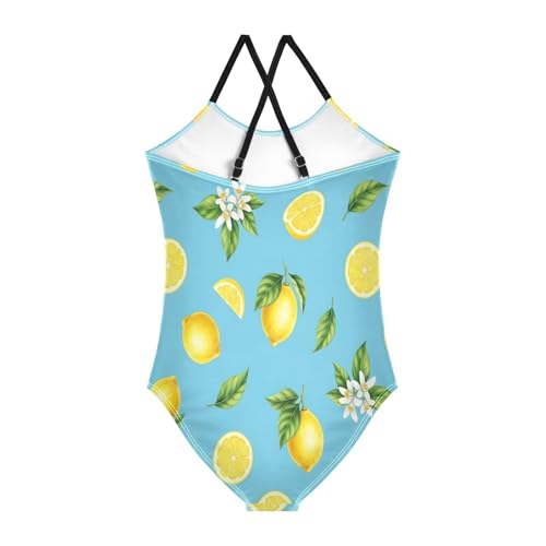Little Girls Bathing Suits, Summer Beach Swim Suits Kids 3-10 Y, Watercolor Yellow Lemons Blue2