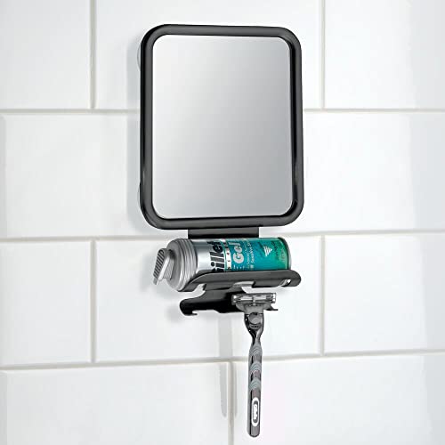 Mdesign Large Modern Metal Suction Shaving Mirror Center For Bathroom Showers And Tubs - Holders For Shaving Cream And Razors - Matte Black #TOP3