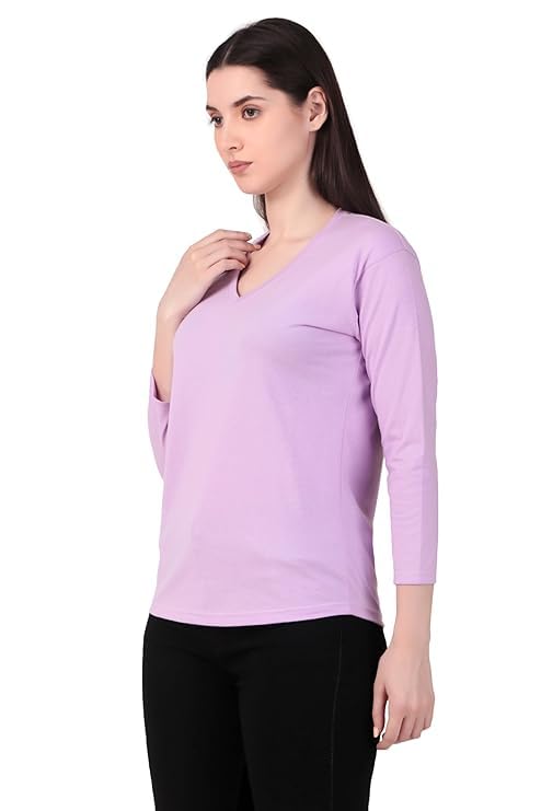 Image of Women's 3 /4 Sleeves Regular Fit V-Neck Cotton T-Shirt