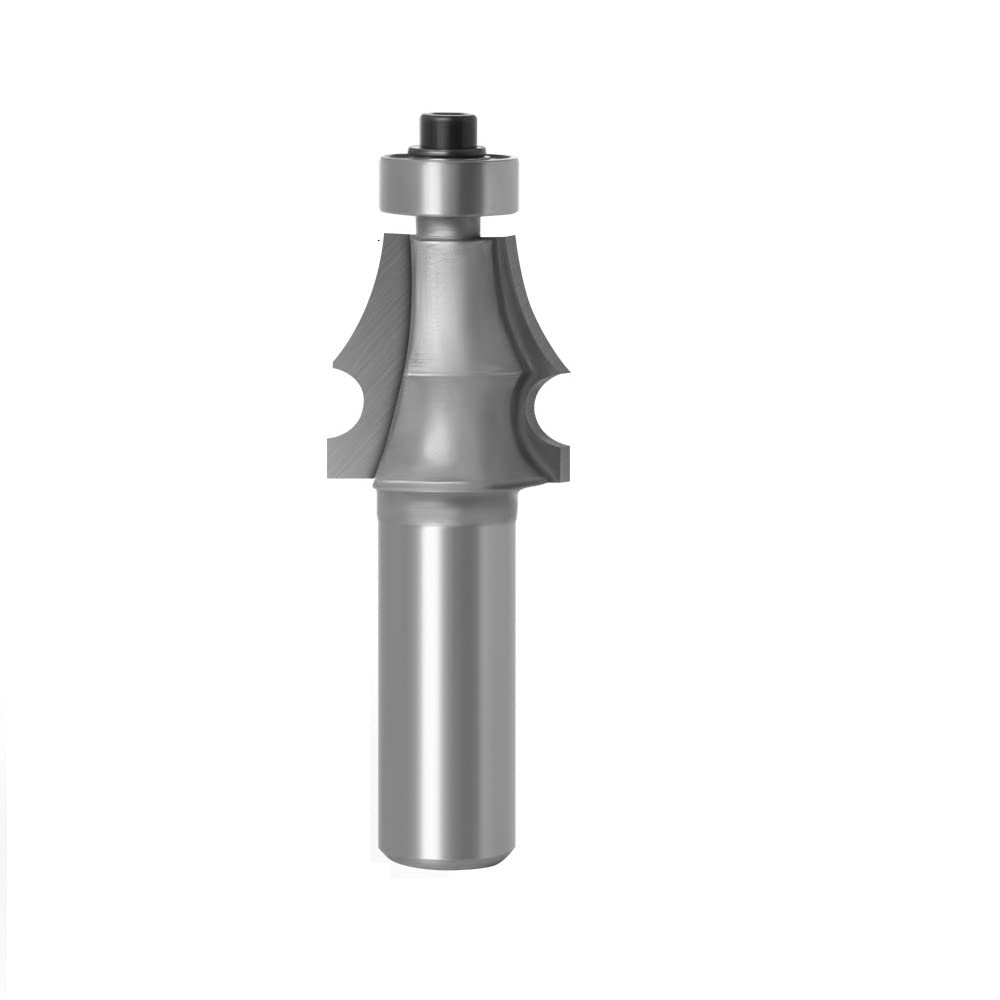 Unifizz Carbide Double R milling cutter 1/2 Inch Bit Shank 1/4 Inch Bit Dia, with Top Bearing Bevel Edge Forming Router Bits Cutter, Silver 1pcs